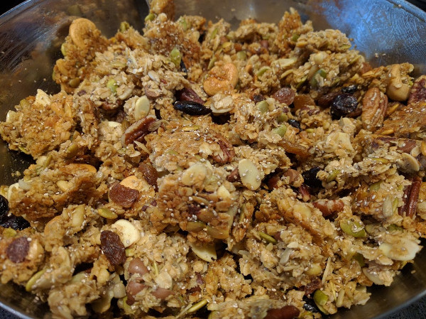After baking, let cool completely so it breaks into chunks